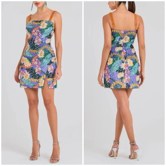 NWT Nadine Merabi Lyra Floral Sequin Mini Dress Beaded Colorful Sz 4 - Picture 6 of 16